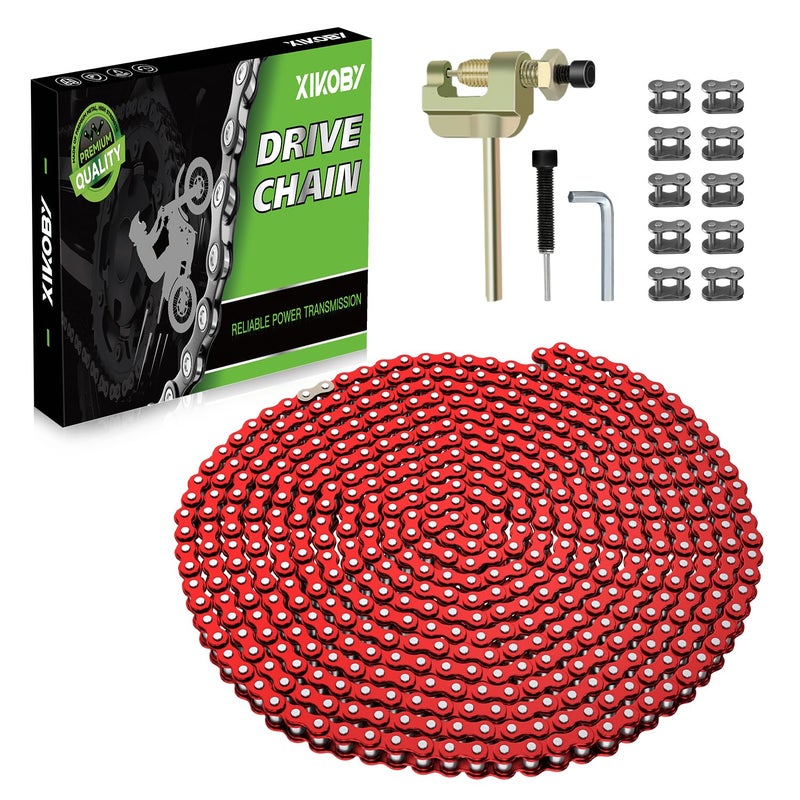 XIKOBY 25H Roller Chain 10 Feet 480 Links Compatible with Razor MX350 MX500 MX650 Dirt Rocket Bike E100 E300 Electric Scooter 47cc 49cc 2-Stroke Pocket Bike ATV Quad Go Kart Parts with Chain Breaker - Image 1